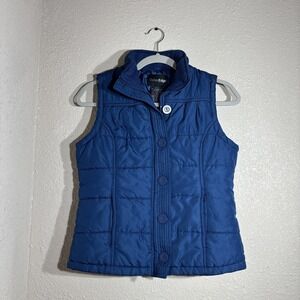 Outer edge Puffer Jacket Blue With Zipper And Buttons Size Small Vest